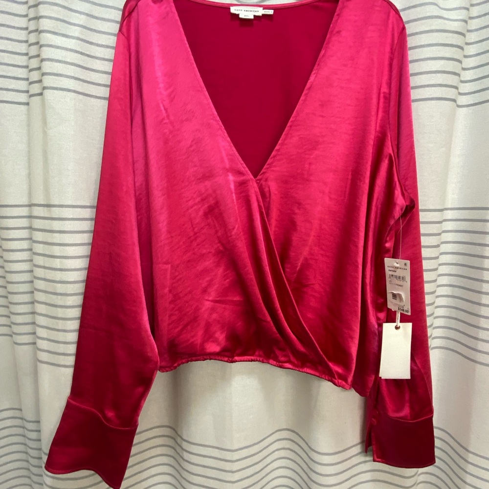 Good American Fuchsia Satin Top